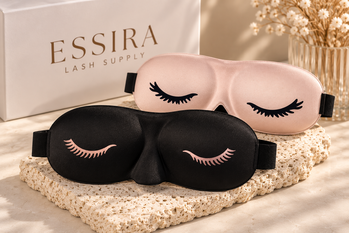 Essira 3D Lash Extension Sleep Mask in black and light pink