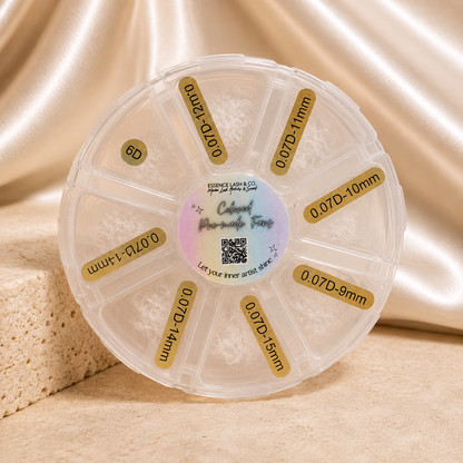 White Colored Premade Lash Fans on cream satin and travertine background